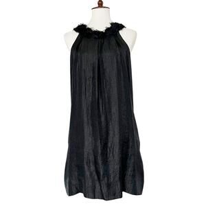 Alexia Admor Women's‎ Black Shimmer Feathered Halter Collar Shift Dress Size M